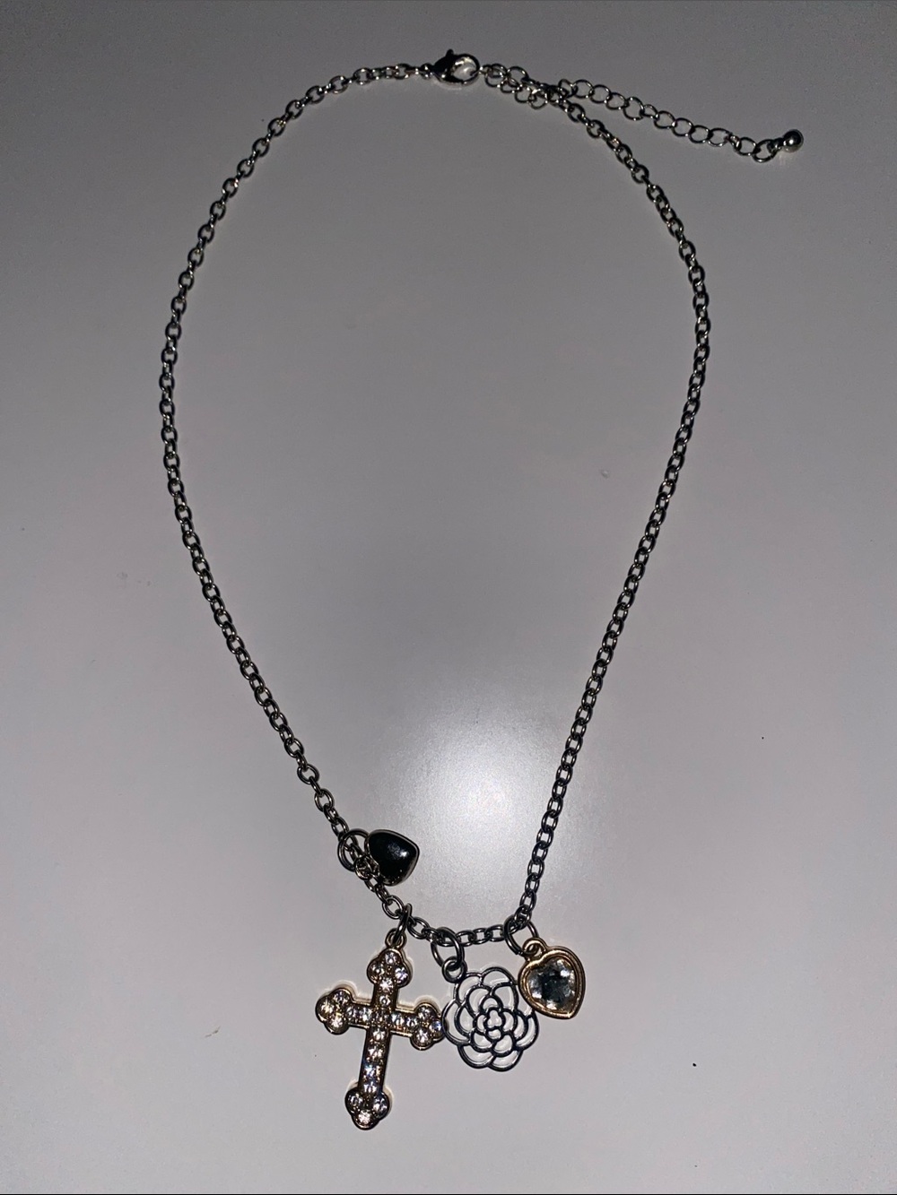 Silver Crystal Cross Pendant Necklace